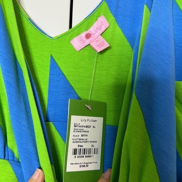 Lilly Pulitzer Sloane Maxi Flutter Blue Always a Party Stripe Dress SzXL - Picture 2 of 5